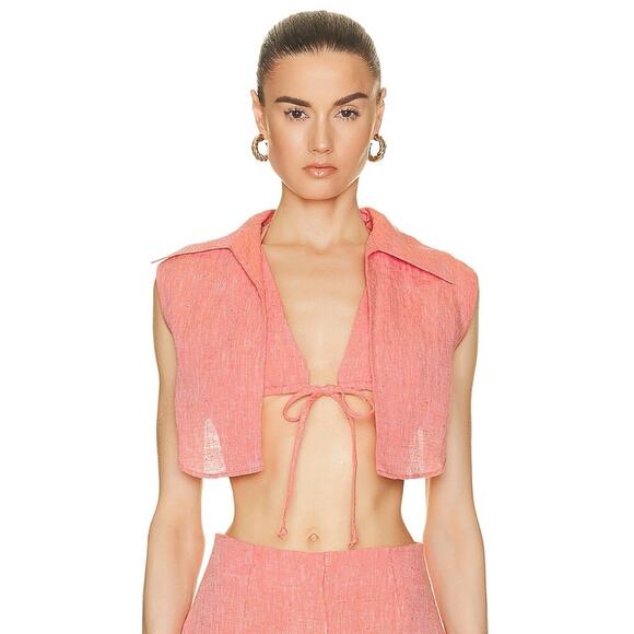 Matthew Bruch Linen Vest Womens 3 Medium Triangle Bikini Top Red Melange Linen - Picture 15 of 15